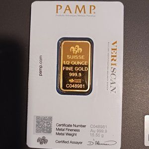 1/2 oz. Certified 999.9 Fine Gold Bar Lady Fortuna Pamp Suisse